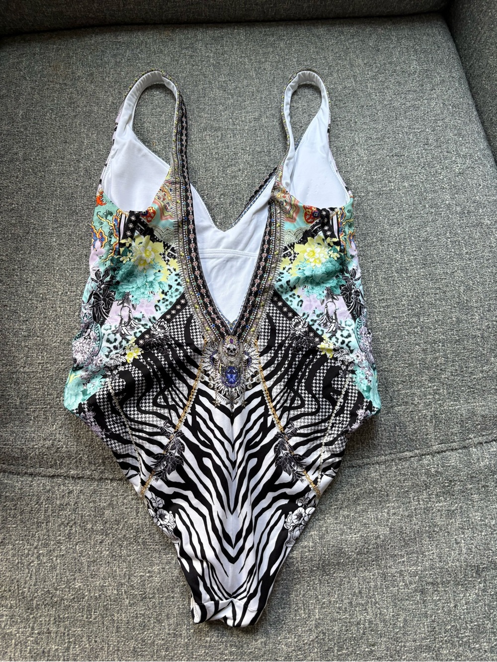 Camilla Multicolor Embellished One-Piece Swimsuit - Black, White, Mint, Lavender - Picture 4 of 4
